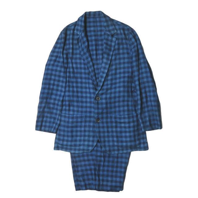 UMIT BENAN ウミットベナン コットンチェックシャツジャケット＆バミューダショーツ 44 ネイビー セットアップ ☆☆j2061s | 