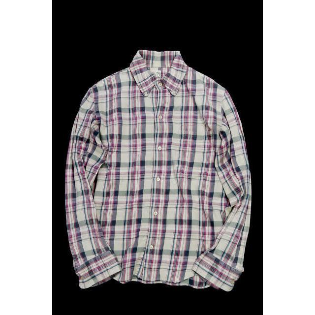 KATO カトー 日本製 コットンフランネルチェックBDシャツ S ベージュ 長袖 トップス j2203 | 