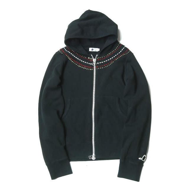 miraco ミラコ 日本製 ステッチ刺繍 スウェットジップパーカー S ブラック ダブルジップ トップス ☆☆j2611 | 