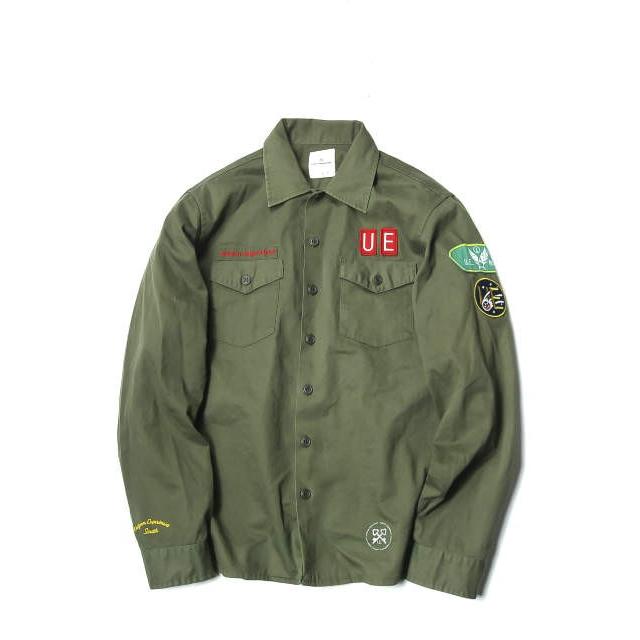 uniform experiment COTTON MINI HERRINGBONE L/S SAFARI SHIRT ヘリンボーンサファリシャツ UE-100021 2 ミリタリー ワッペン | 
