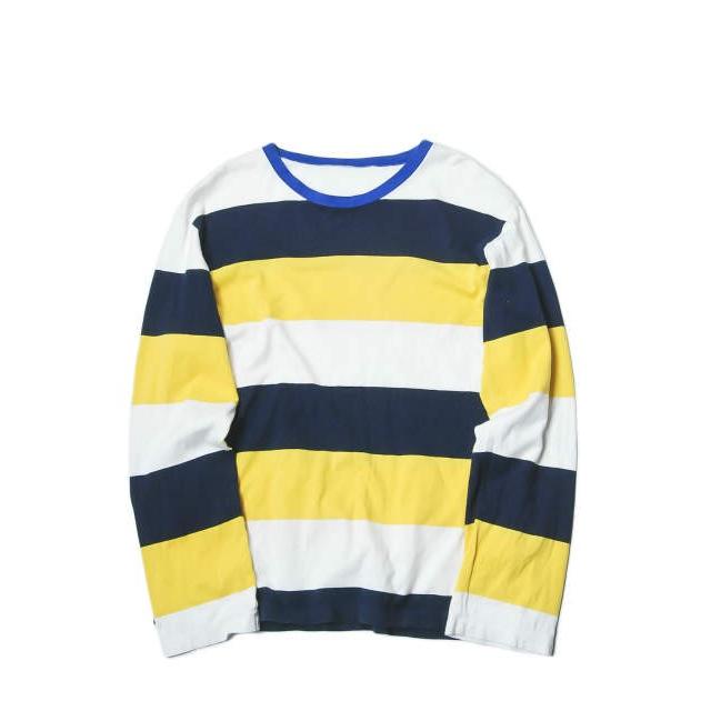 ブルーナボイン BRU NA BOINNE 日本製 ワイドボーダーロングスリーブTシャツ 8098 L ホワイト/ネイビー/イエロー アルチザンボーダー トップス | 