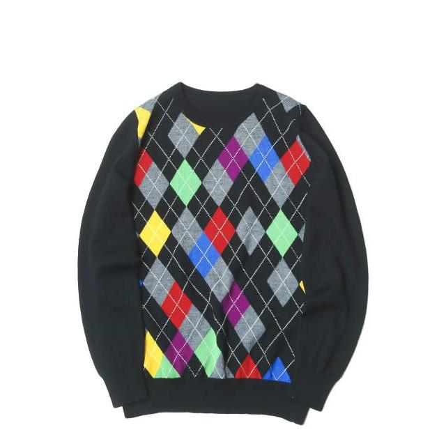 uniform experiment ユニフォームエクスペリメント アーガイルクルーネックニット UE-091071 1 ブラック セーター トップス | 