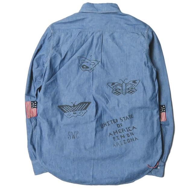 SALTWATER COWBOY ソルトウォーターカウボーイ 日本製 DOODLE BD SHIRTS 刺繍＆プリント シャンブレーBDシャツ S ブルー 長袖 Sunny Sports トップス |  | 01