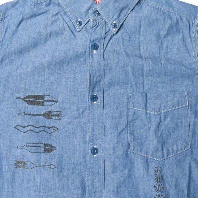 SALTWATER COWBOY ソルトウォーターカウボーイ 日本製 DOODLE BD SHIRTS 刺繍＆プリント シャンブレーBDシャツ S ブルー 長袖 Sunny Sports トップス |  | 04