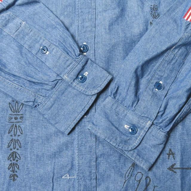 SALTWATER COWBOY ソルトウォーターカウボーイ 日本製 DOODLE BD SHIRTS 刺繍＆プリント シャンブレーBDシャツ S ブルー 長袖 Sunny Sports トップス |  | 09