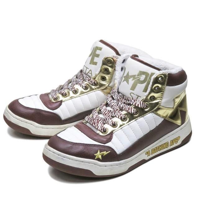 ア ベイシング エイプ A BATHING APE BAPESTA 88 MID ベイプスタ ハイカットスニーカー FS-039 US9(27cm) ホワイト/ブラウン/ゴールド スニーカー | 