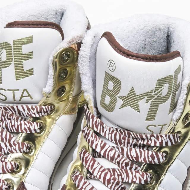ア ベイシング エイプ A BATHING APE BAPESTA 88 MID ベイプスタ ハイカットスニーカー FS-039 US9(27cm) ホワイト/ブラウン/ゴールド スニーカー |  | 07