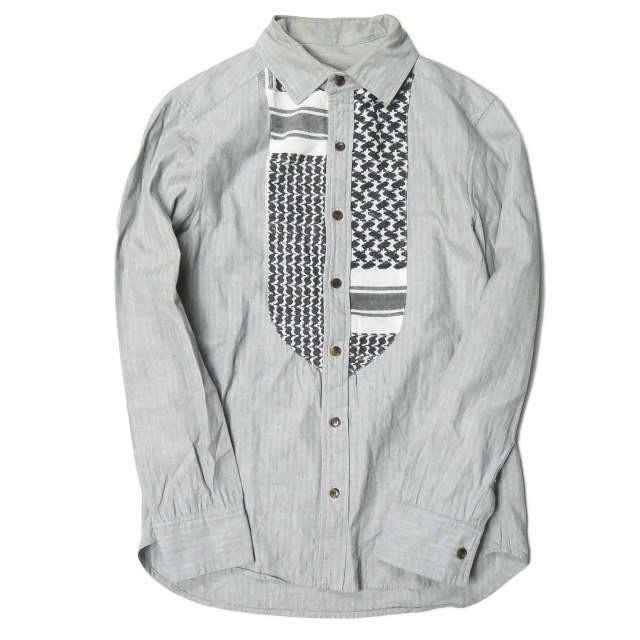 インク ラル ink x lalu 別注 リメイクアフガンチェックシャツ 21111 1 アッシュグレー 長袖 コットン/リネン ヘリンボーン トップス | 