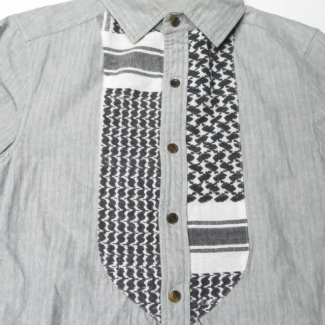 インク ラル ink x lalu 別注 リメイクアフガンチェックシャツ 21111 1 アッシュグレー 長袖 コットン/リネン ヘリンボーン トップス |  | 02