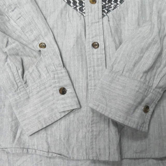 インク ラル ink x lalu 別注 リメイクアフガンチェックシャツ 21111 1 アッシュグレー 長袖 コットン/リネン ヘリンボーン トップス |  | 03