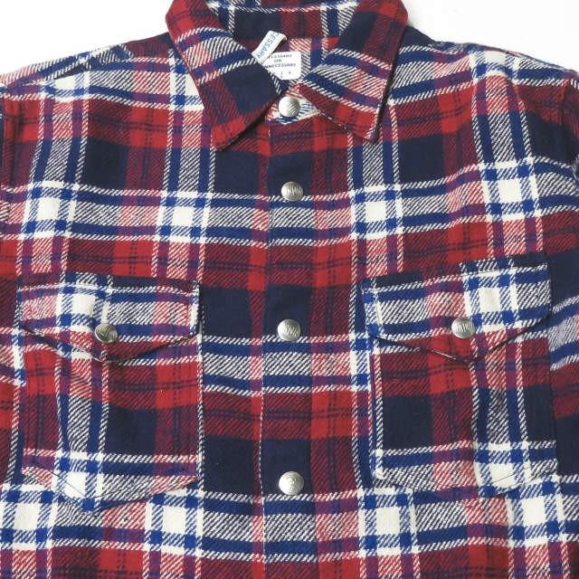 ネセサリーオアアンネセサリー Necessary or unnecessary 日本製 フランネルチェックワークシャツ 90010973 3 レッド/ネイビー 長袖 NOUN トップス |  | 04