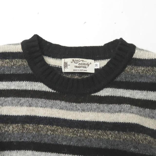 ノアイースターリー NOR' EASTERLY スコットランド製 BORDER CREW NECK SWEATER シェットランドウール ボーダークルーネックニット 38 グレー セーター |  | 03