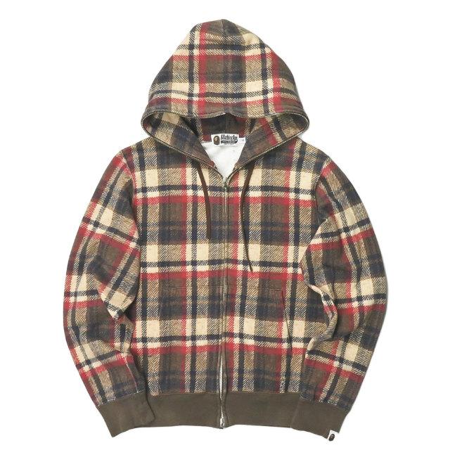 ア ベイシング エイプ A BATHING APE 日本製 ラブジェネチェック スウェットフルジップパーカー 1860-115-035 S レッド/ベージュ等 BAPE トップス | 