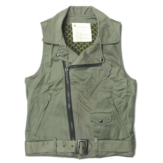 インク ink 日本製 Remake Riders Vest リメイクライダースベスト M オリーブ ジレ フランス軍 F2ジャケット 解体 再構築 ミリタリー トップス | 