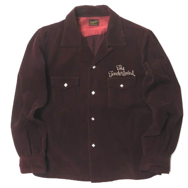 TENDERLOIN テンダーロイン 日本製 T-CORDUROY SHT コーデュロイオープンカラーシャツ XS バーガンディ 長袖 ロゴ刺繍 トップス j3649 | 