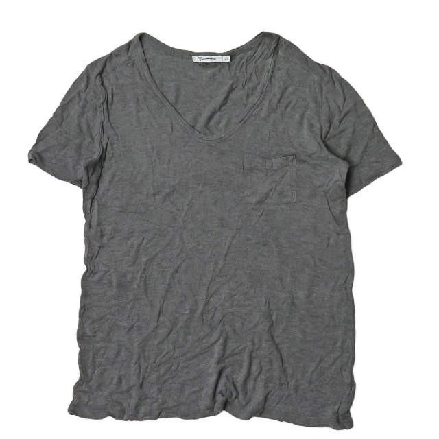 ティーバイアレキサンダーワン T by ALEXANDER WANG レーヨンVネックポケットTシャツ S グレー 半袖 カットソー トップス | 