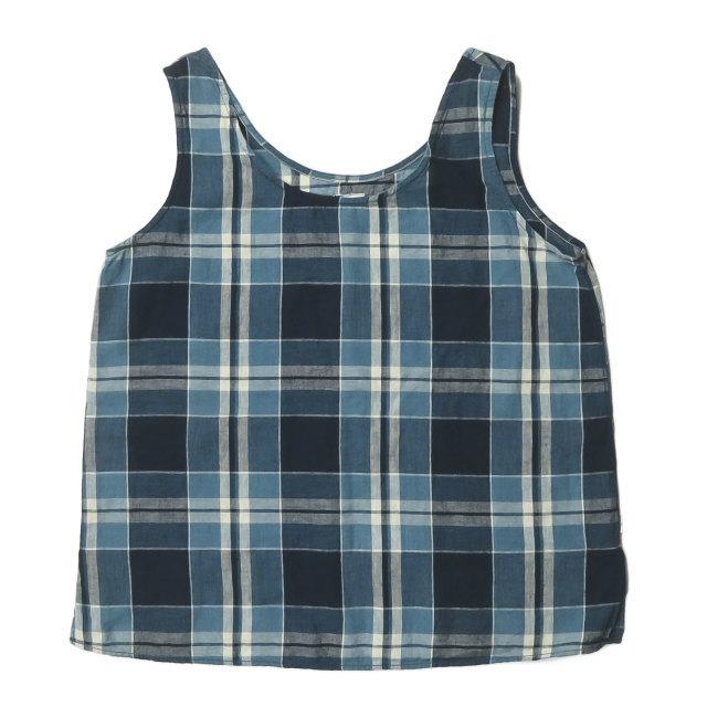 オアスロウ orslow 日本製 コットンリネンノースリーブチェックブラウス 1 ネイビー ベスト プルオーバー シャツ トップス | 