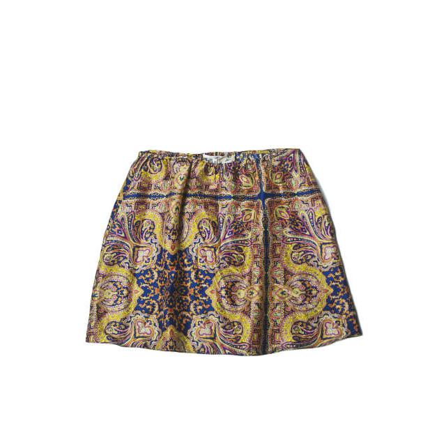 CARVEN カルヴェン カルベン シルクペイズリーイージースカート 38 ネイビー/イエロー/ピンク 台形 総柄 ボトムス lc24931 | 