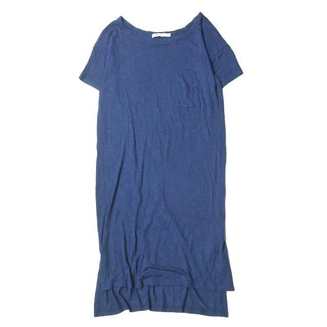 T by ALEXANDER WANG ティーバイアレクサンダーワン レーヨンボートネックワンピース S ネイビー 半袖 スリット トップス | 