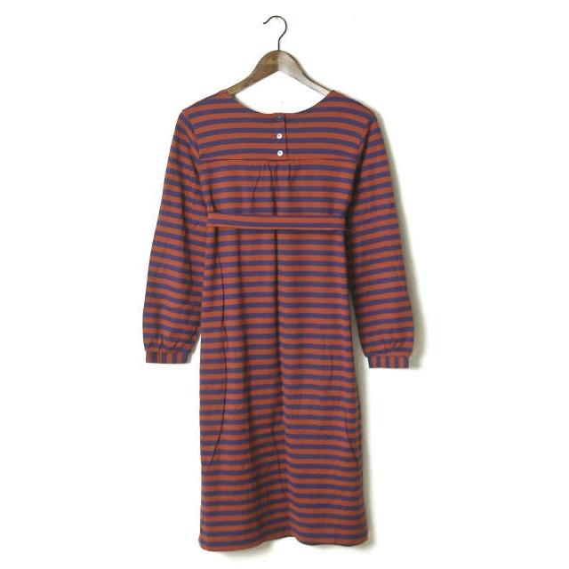 marimekko マリメッコ フィンランド製 Uネックボーダーワンピース XS オレンジ 長袖 ギャザー トップス |  | 01