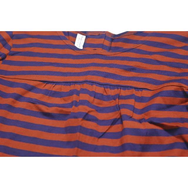 marimekko マリメッコ フィンランド製 Uネックボーダーワンピース XS オレンジ 長袖 ギャザー トップス |  | 05