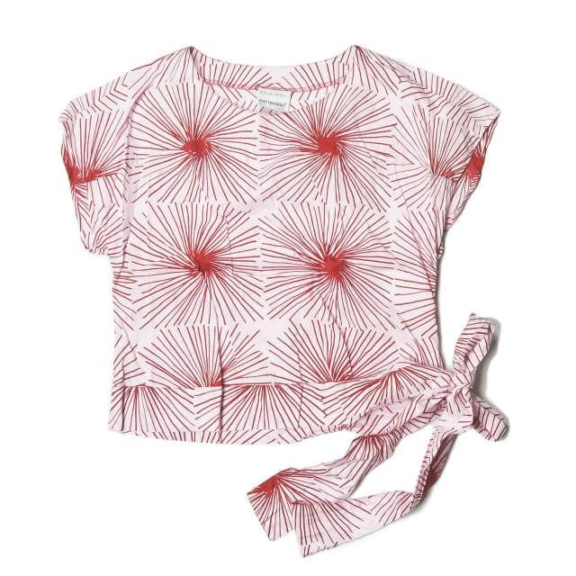 marimekko マリメッコ ERJA HIRVI オリジナルテキスタイルプルオーバーブラウス  36 ピンク クルーネック リボン トップス | 