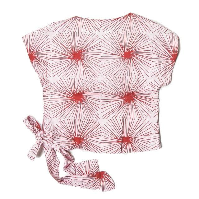 marimekko マリメッコ ERJA HIRVI オリジナルテキスタイルプルオーバーブラウス  36 ピンク クルーネック リボン トップス |  | 01