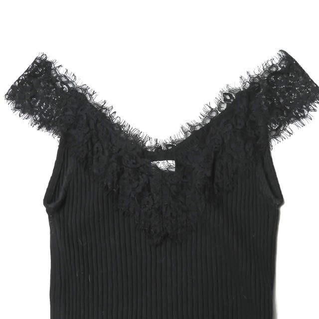 Omekashi オメカシ 肩レースキャミソール Om17a フリー ブラック ニットリブ コットン トップス Lc Loopヤフーショッピング店 通販 Yahoo ショッピング