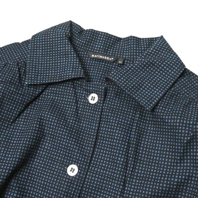 marimekko マリメッコ ギンガムチェックコットンシャツジャケット 34 ネイビー 総柄 プリント メタルボタン トップス |  | 03