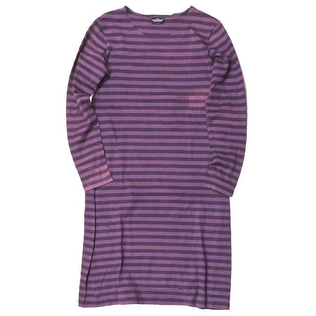 marimekko マリメッコ フィンランド製 コットンボーダーTシャツワンピース XS パープル 長袖 クルーネック トップス | 