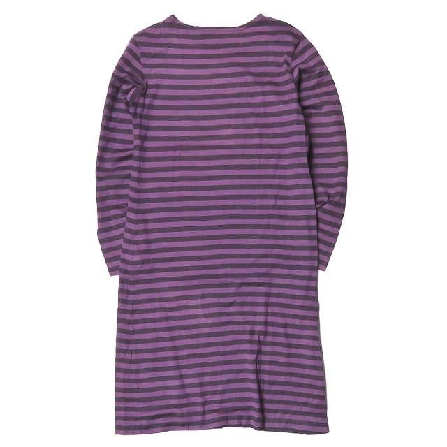 marimekko マリメッコ フィンランド製 コットンボーダーTシャツワンピース XS パープル 長袖 クルーネック トップス |  | 01