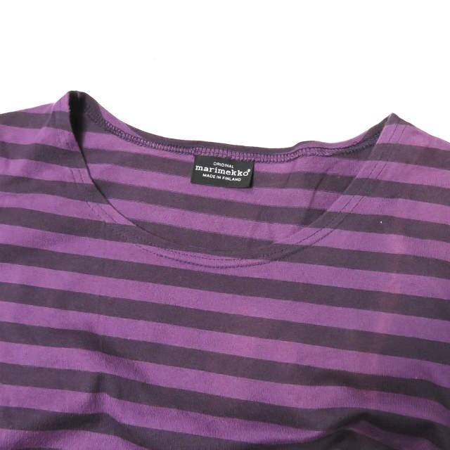 marimekko マリメッコ フィンランド製 コットンボーダーTシャツワンピース XS パープル 長袖 クルーネック トップス |  | 03