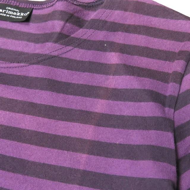 marimekko マリメッコ フィンランド製 コットンボーダーTシャツワンピース XS パープル 長袖 クルーネック トップス |  | 04