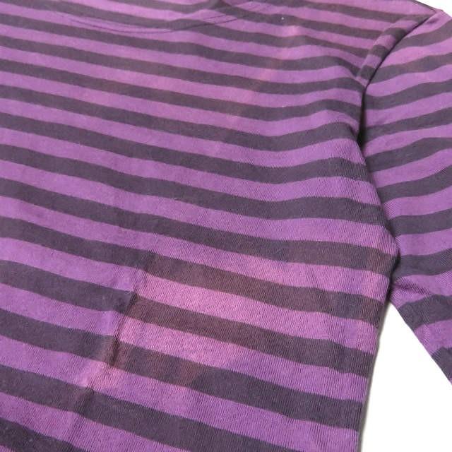 marimekko マリメッコ フィンランド製 コットンボーダーTシャツワンピース XS パープル 長袖 クルーネック トップス |  | 05