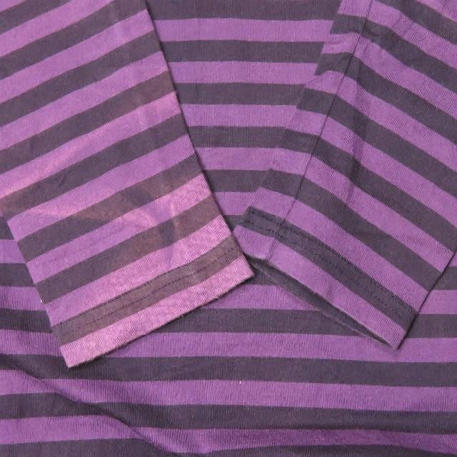 marimekko マリメッコ フィンランド製 コットンボーダーTシャツワンピース XS パープル 長袖 クルーネック トップス |  | 07