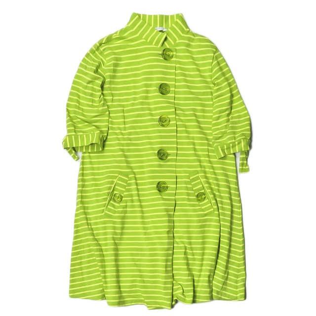 marimekko マリメッコ SAMU-JUSSI KOSKI ビッグボタンコットンボーダーコート XS グリーン 七分袖 カットソー ストレッチ | 