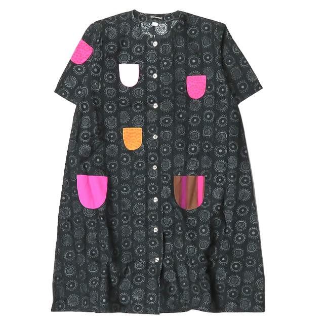 marimekko マリメッコ Nadja KIHLATASKU 総柄ワンピース 150 チャコール パッチワークポケット 半袖 トップス | 