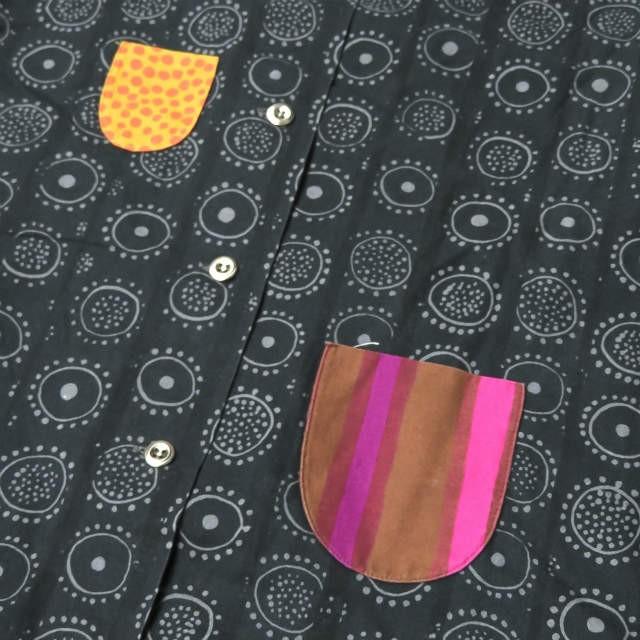 marimekko マリメッコ Nadja KIHLATASKU 総柄ワンピース 150 チャコール パッチワークポケット 半袖 トップス |  | 03