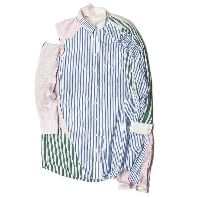 サカイ Sacai 18ss 日本製 ストライプパネルシャツワンピース 18 035 1 ブルー グリーン ピンク アシンメトリー カットアウト トップス Lc Loopヤフーショッピング店 通販 Yahoo ショッピング