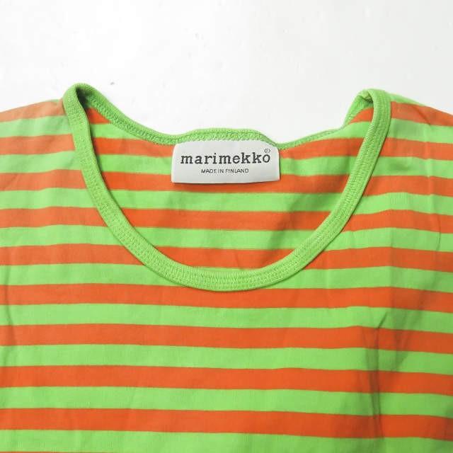 マリメッコ marimekko フィンランド製 ボーダーロングスリーブTシャツ M グリーン/オレンジ 長袖 トップス |  | 03