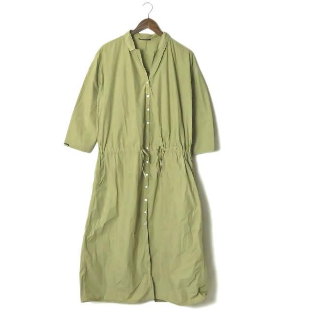 アルバム ディ ファミリア ALBUM DI FAMIGLIA LONG COLLAR DRESS オープンカラーロングドレス S カーキ 長袖 タイプライター シャツ ワンピース トップス | 