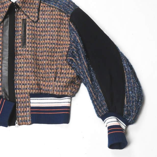 マメ mame 19AW 日本製 Plaid Lame Tweed Bomber Jacket プレイドラメツイードボンバージャケット MM19AW  JK047 2 NAVY ブルゾン Mame Kurogouchi