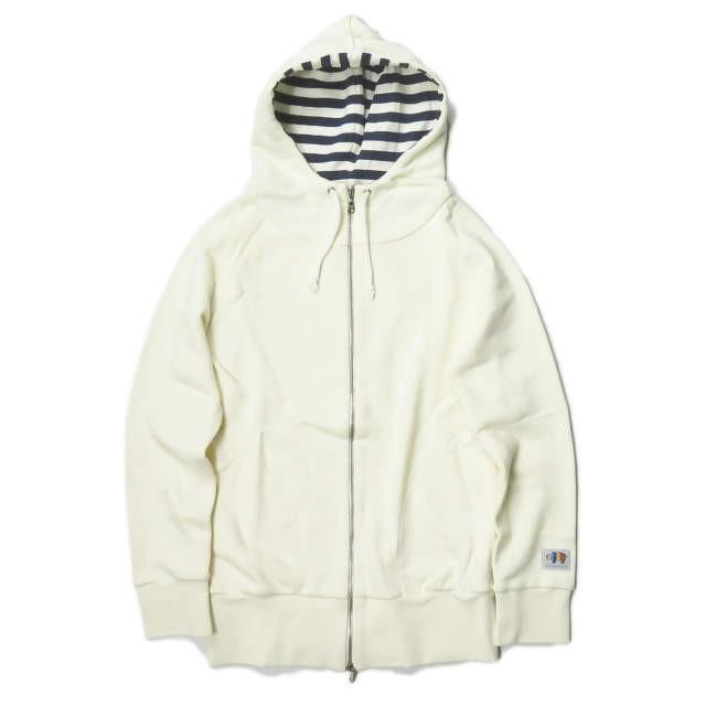 マリメッコ marimekko スウェットジップアップパーカー XS アイボリー ボーダー フーディー トップス | 