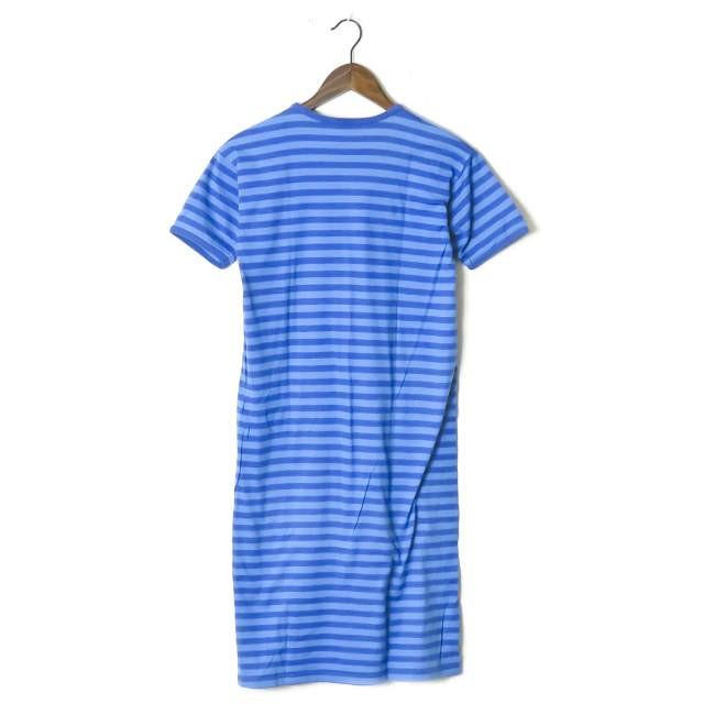 マリメッコ marimekko フィンランド製 コットンボーダーTシャツワンピース 130 ネイビー/ブルー 半袖 クルーネック トップス |  | 01
