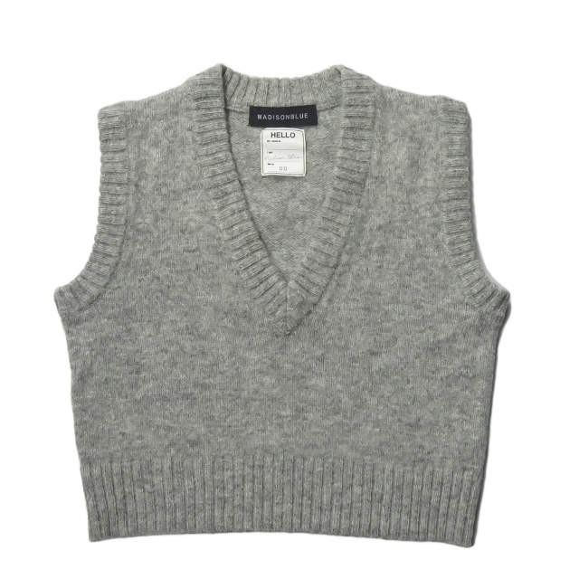 マディソンブルー MADISON BLUE 15AW WOOL KNIT VEST ウールVネックショートベスト MB154-8005 00 グレー ノースリーブ プルオーバー トップス | 