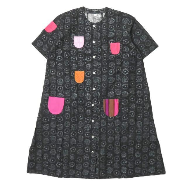 マリメッコ marimekko Nadja 総柄ポケットワンピース 160 ブラック 半袖 パッチワーク KIHLATASKU  トップス | 