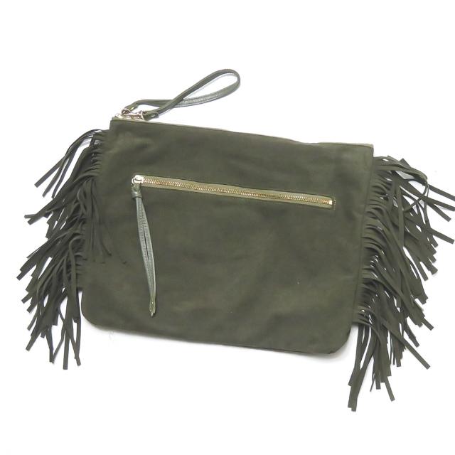 バルドロゼ Bardot Rose フェイクスエード フリンジクラッチバッグ グリーン ジップ ポーチ カバン Lc298 Loopヤフーショッピング店 通販 Yahoo ショッピング