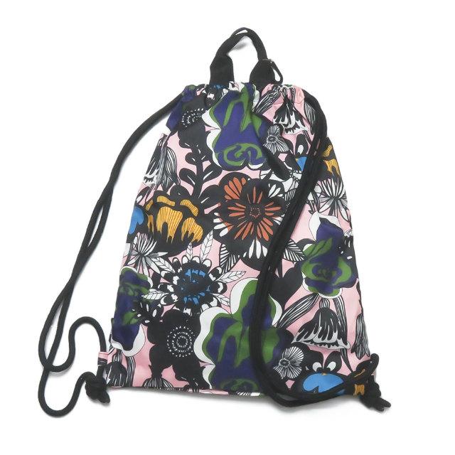 マリメッコ ユニクロ marimekko x UNIQLO 別注 KNAP SACK ナップサック ピンク リュック 巾着 花柄 テキスタイル カバン |  | 01