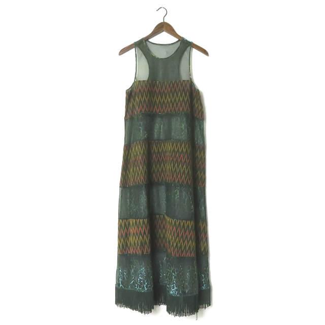 abacaxi アバカシー 20AW Mixed Media Dress ミックスメディアドレス 20040043002230 S グリーン ノースリーブ シアー フリンジ lc31582 | 