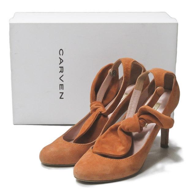 CARVEN カルヴェン カルベン リボンアンクルストラップ ゴートスエードパンプス 37(23cm) キャラメル やぎ革 ラウンドトゥ シューズ lm1377 | 